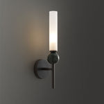 Elegant wall sconce with frosted glass shade, black marble accent, and a modern brushed gold finish.