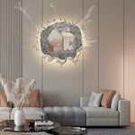 Elegant wall mirror with splash-shaped frame and integrated LED lighting, perfect for modern décor.